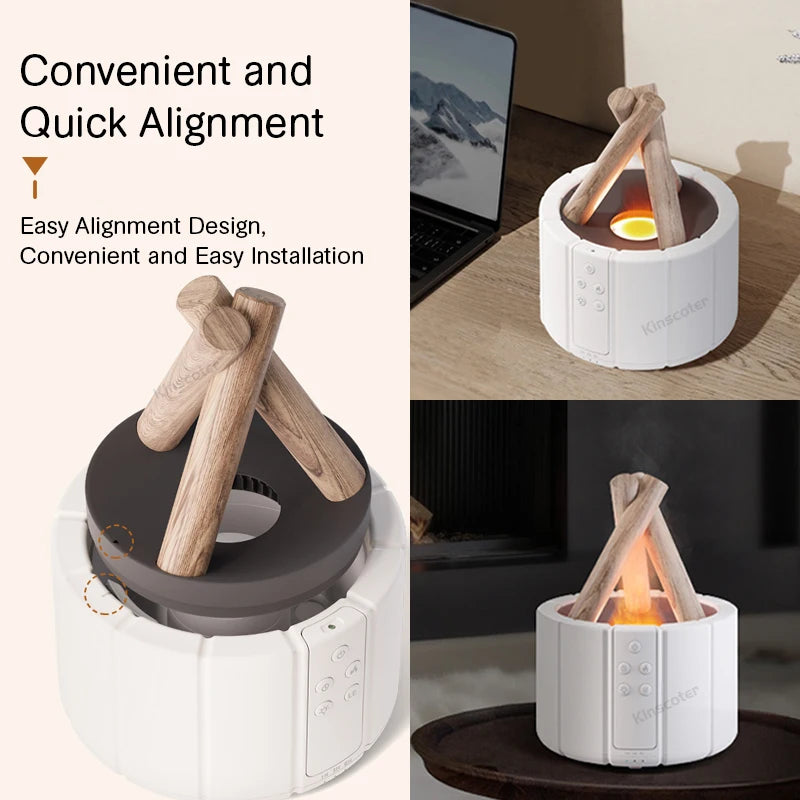 Simulated Flame Aroma Diffuser - Ultrasonic Cool Mist Humidifier with LED Essential Oil Lamp for a Cozy Atmosphere