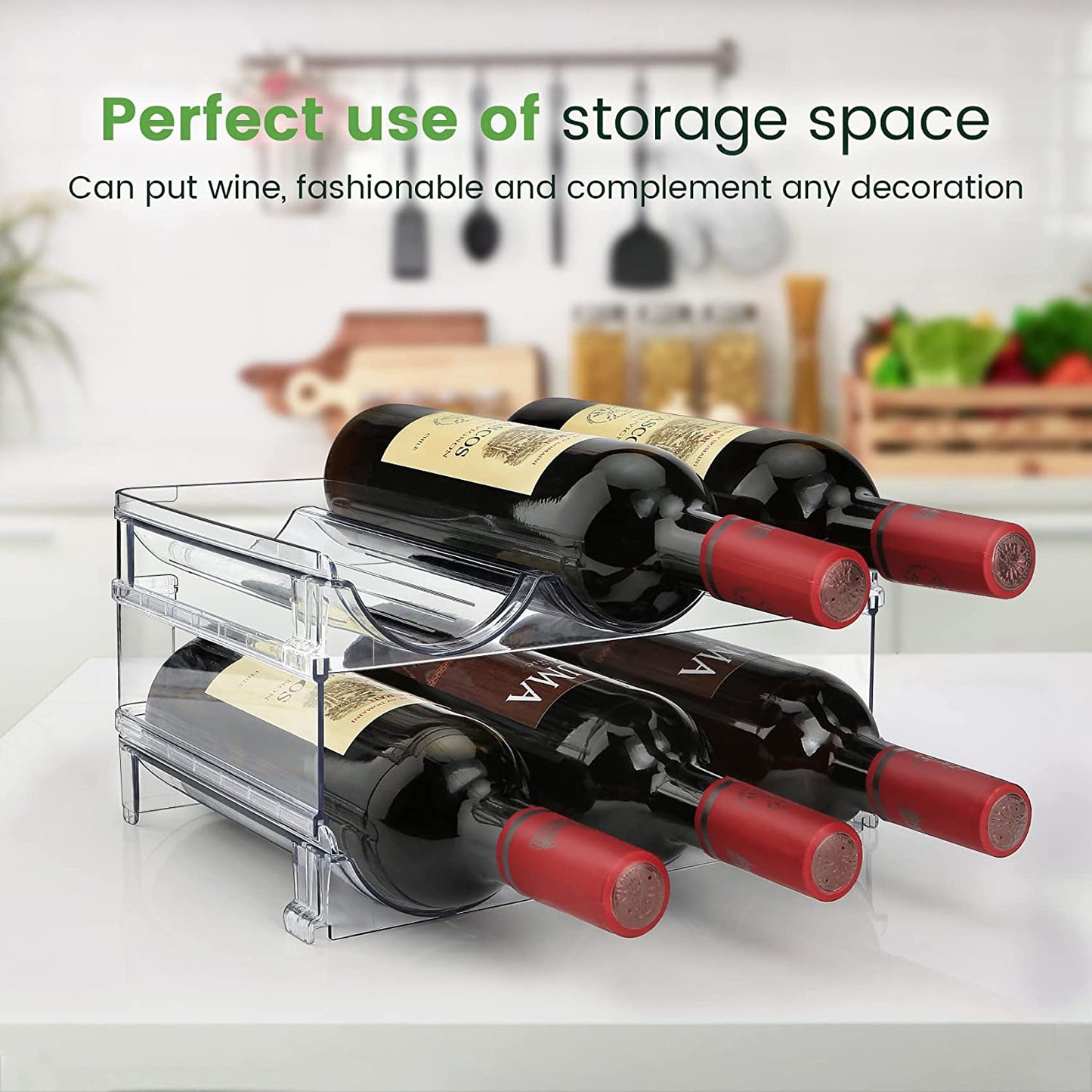 Cabinet Water Bottle Organizer - 2 Pack Stackable Storage Racks for Efficient Water Bottle Storage