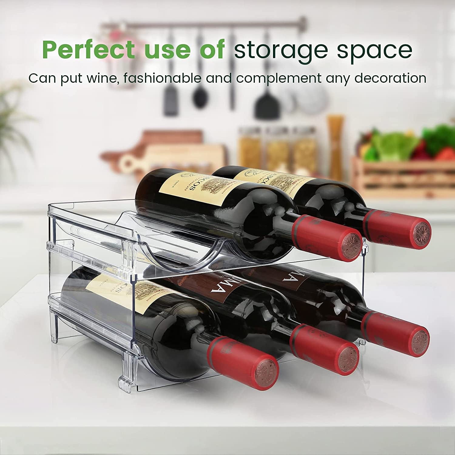 Cabinet Water Bottle Organizer - 2 Pack Stackable Storage Racks for Efficient Water Bottle Storage