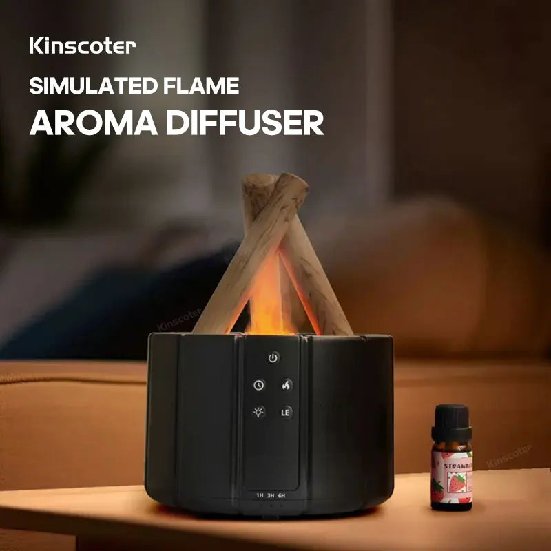 Simulated Flame Aroma Diffuser - Ultrasonic Cool Mist Humidifier with LED Essential Oil Lamp for a Cozy Atmosphere 
