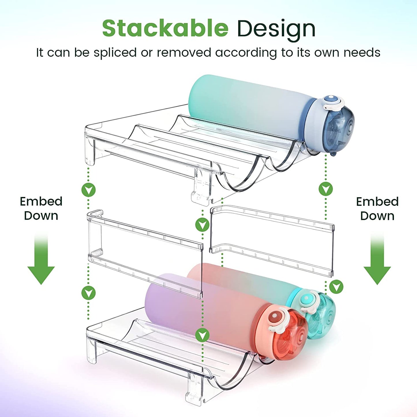 Cabinet Water Bottle Organizer - 2 Pack Stackable Storage Racks for Efficient Water Bottle Storage